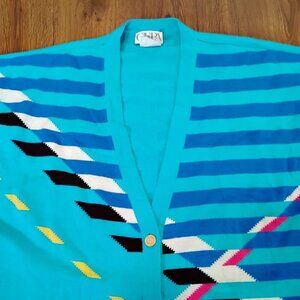 Vintage GiSPA Geometric Abstract Stripes Wool Cardigan Sweater